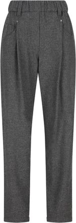 Brunello Cucinelli Grijze Wol Kasjmier Broek Elastische Taille - Dames - Slim Fit Broeken - Grijs - XS - Wol - Broeken