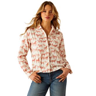 Ariat Womens Rudford Shirt Long Sleeve in Blushing Horse, Size X-Small, by Ariat