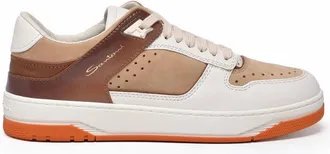Santoni White Leather Patchwork Sneakers