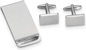 Diamond2Deal Silver-plated Rectangular Engravable Cuff Link and Money Clip Set
