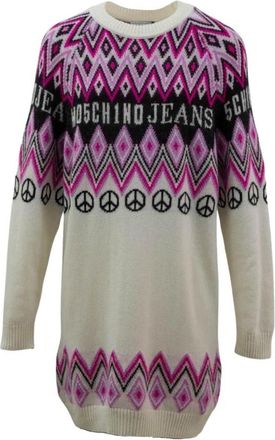 Moschino Witte Bedrukte Jersey Jurk - Dames - Ronde hals truien - Wit - S - Truien & Vesten