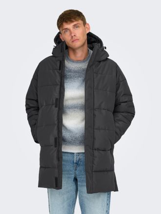 Only & Sons Steppjacke ONLY & SONS ONSCARL LIFE LONG QUILTED COAT NOOS OTW, Herren, Gr. XXL, grau pinstripe, Web, Obermaterial: 100% Polyester, unifarben, regular