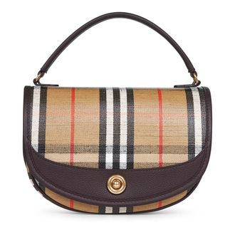 Burberry Beige Schoudertas met Leren Details - Dames - Handtassen - Beige - ONE Size - Katoen - Tassen