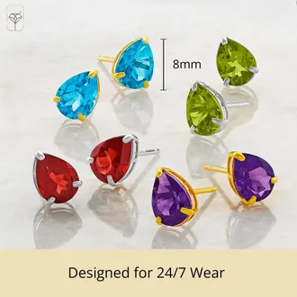 MAX + STONE 14k Yellow or White Gold Teardrop 8mm Gemstone Pear Shape Stud Earrings