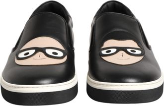 Dolce & Gabbana Black Leather Signature Figures Sneakers Mens Shoes