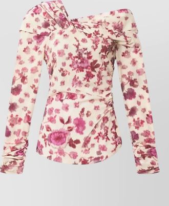 Isabel Marant silk floral-print draped knot-detail off-the-shoulder blouse