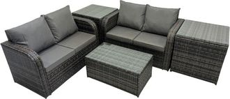 Fimous Fimous - Outdoor Love Sofa Coffee Table Set Garden Rattan Furniture Set 4 Seater with 2 Side Tables Dark Grey