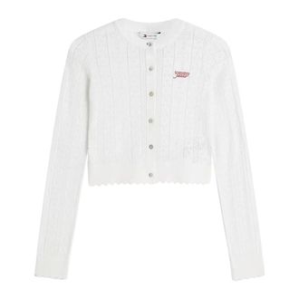 Tommy Jeans Slim Pointelle Flag Cardigan - female - Tommy Jeans - Cardigans - White - XS - Knitwear