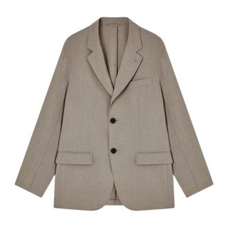 Emporio Armani Jassen, Heren, Beige, S, Leer, Single-Breasted Seersucker Jacket