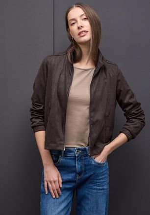 Street One Lederimitat-Blazer STREET ONE, Damen, Gr. 36, deep roast braun, Web, Obermaterial: 88% Polyester, 12% Elasthan. Futter: 100% Polyester, unifarben, reg