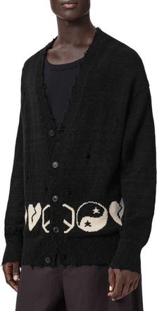 AllSaints Tabua Cotton Cardigan in Black at Nordstrom, Size Xx-Large