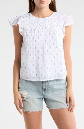 Melrose and Market Short Sleeve Dobby Woven Top in White- Navy at Nordstrom Rack, Size Xx-Large