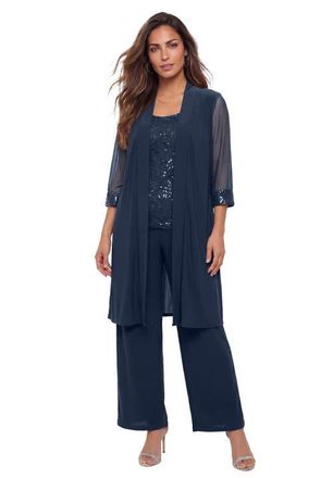 Roaman's Plus-Size 3 Piece Knit Embellished Pant Set in Navy at Nordstrom, Size 26
