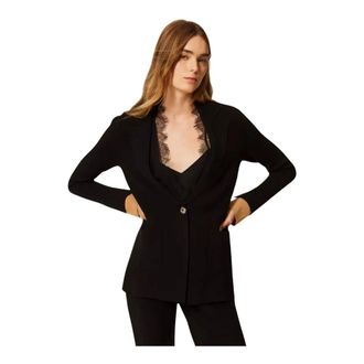 Twinset Dames, Jassen, Zwart, Maat: L Leer