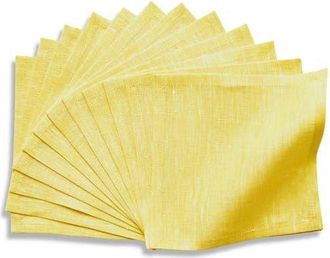 Solino Home Linen Cocktail Napkins Set of 12, 6 x 6 Inch for Dining Table, Holiday and Everyday Table Decor - Athena in Chambray Lemon Yellow at