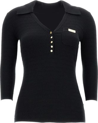 Elisabetta Franchi Fitted Black Ribbed V-Neck Top