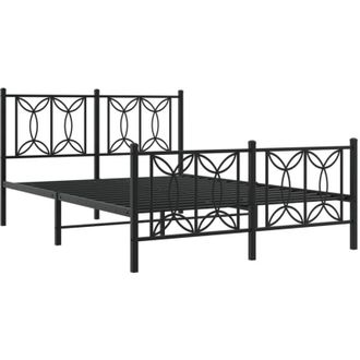 vidaXL Metal Bed Frame without Mattress with Footboard Black 135x190cm Vidaxl