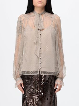 Twinset Point dEsprit Tulle Shirt with Pussy-Bow Collar and Long Sleeves