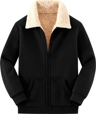 Generic Womens Fleece Jackets Full Zip Coats Warm Sherpa Lined Outwear Solid Color Long Sleeve Coats Ladies Turndown Collar Jackets Thermal Fleece Lined Tops 