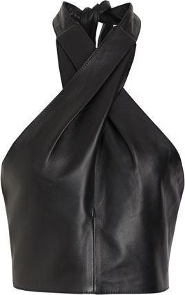 8 by YOOX 2-WAY LEATHER HALTER CROP TOP