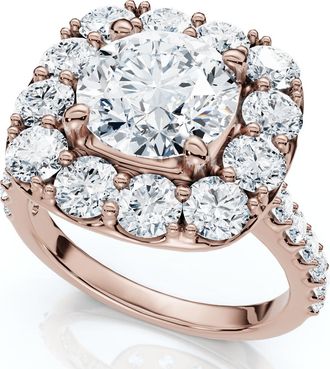 Pompeii3 Certified 3 1/2ct Cushion Halo Diamond Engagement Ring 14k Gold or Pt Lab Grown