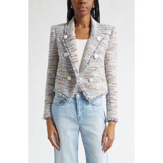 L'agence Marv Boxy Tweed Jacket in Blue/Beige Tweed at Nordstrom, Size 14