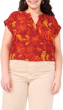 Vince Camuto Floral Split Neck Top in Chili at Nordstrom Rack, Size 3X