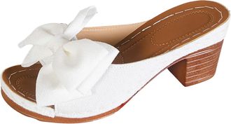 Generic Womens Bow Chunky Heel Slippers Open Toe Platform Mule Sandals for Summer Fashion Casual Slide Shoes for Women Comfortable Indoor Outdoor Wear with Ar