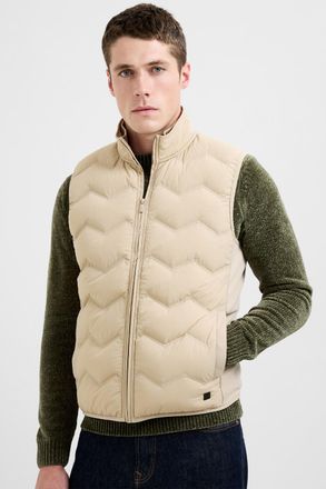 French Connection Mens Beige Zig Zag Quilted Zip-Up Puffer Gilet - Size X-Large