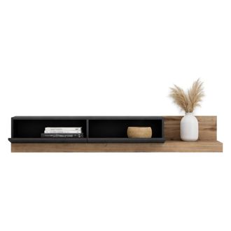 Dmora Mueble Para Tv Cajetani, 2 Puertas, Apertura Abatible, 2 Compartimentos, 180x37x30h Cm Negro Antracita