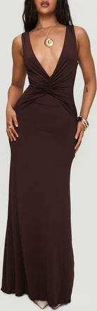 Princess Polly Frederica Plunge Maxi Dress in Chocolate at Nordstrom, Size 12