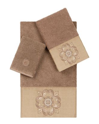 Linum Home Textiles 100% Turkish Cotton Alyssa 3Pc Embellished Towel Set