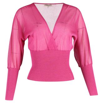 Emilio Pucci Emilio Pucci gebreide blouse met lange mouwen en V-hals in roze zijde