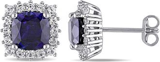 Amour 4 7/8 CT TGW Created Blue and White Sapphire Stud Earrings In Sterling Silver
