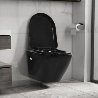 vidaXL Vidaxl - Inodoro De Pared Sin Bordes De Cer&aacute;mica Negro
