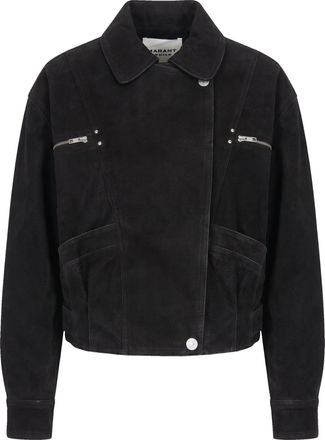 Isabel Marant Belma Black Cropped Worn-Effect Faux Suede Jacket