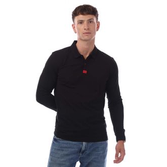 HUGO BOSS Mens Deresolo222 Long Sleeve Polo Shirt in Black Cotton - Size Medium