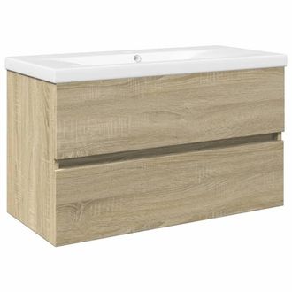 Berkfield Home 2 Piece Bathroom Furniture Set Ceramic & Engineered Wood in Light Tan