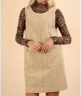 Very J Corduroy Low Back Mini Dress In Beige