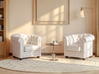 Vente-Unique Conjunto de 2 sillones CHESTERFIELD - Piel sint&eacute;tica - Blanco