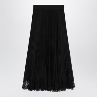 Dolce & Gabbana Pleated silk georgette midi skirt with lace, black