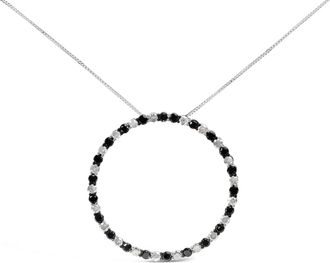 House of Brilliance 925 Sterling Silver 3.0 Cttw Alternating Black and White Diamond Open Hoop Circle Pendant Necklace