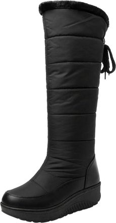 Generic Womens Mid Calf Boots Winter Over Knee Platform Warm Fashion Down Filled Round Toe Thick Bottom(Black, 6.5)