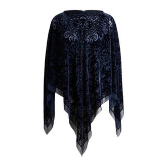 Etro Jassen, Dames, Blauw, ONE Size, Blauwe fluwelen poncho met Paisley-details