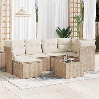 vidaXL Vidaxl - Set Sof&aacute;s De Jard&iacute;n 7 Piezas Y Cojines Rat&aacute;n Sint&eacute;tico Beige