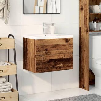 Berkfield Home Sink Cabinet with Built-in Basin Old Wood 61x39.5x49 cm in Brown