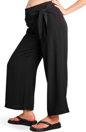 Nom Maternity The Easy Wrap Maternity Wide-Leg Pants in Black at Nordstrom, Size Medium