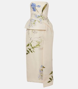 Monique Lhuillier Draped floral silk cocktail dress