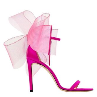 Jimmy Choo London Aveline 100 Grosgrain Bow Sandals, Brand Size 37.5 ( US Size 7.5 )