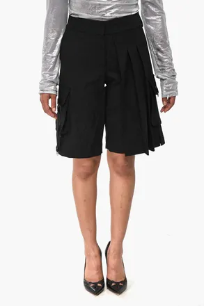 Off-white Shorts Cargo in Misto Lana con Dettaglio Pliss&egrave; Off-White